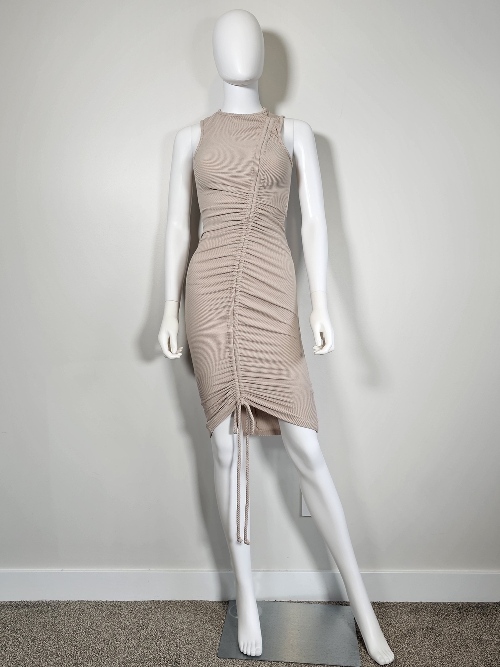 JLUXLABEL Taupe Ruched Tie-Front Midi Dress Sz S